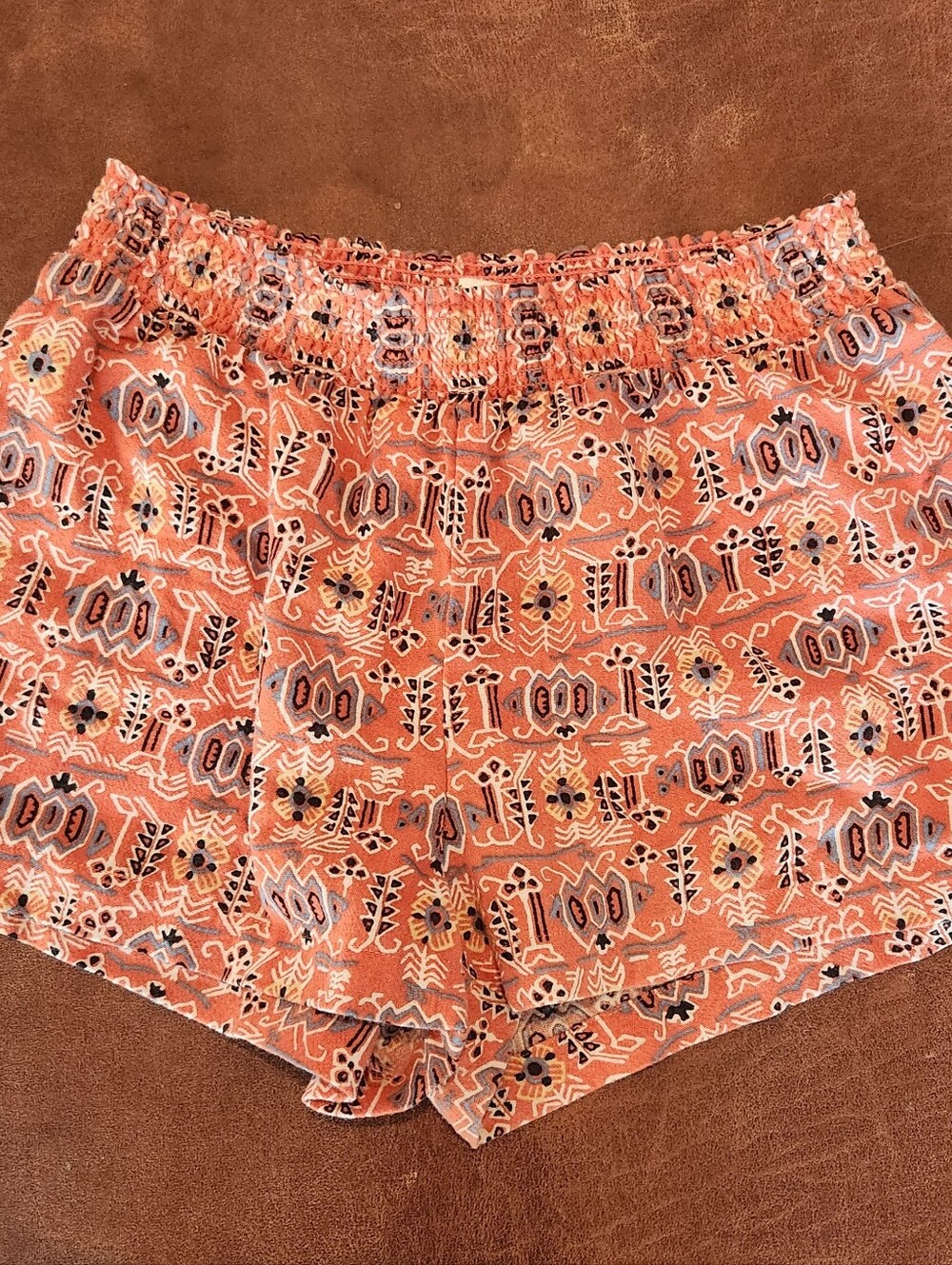 Madewell Coral Patterned High-Waist Elastic Shorts
